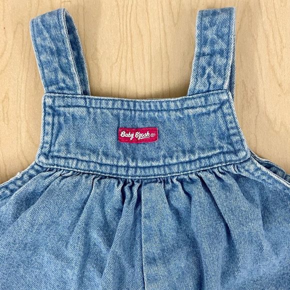 Vintage OshKosh Denim Overalls Girls 18M Cat Embroidered Plaid Ruffles B’Gosh - Picture 5 of 5